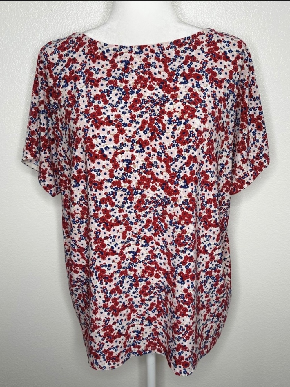 Lauren Ralph Lauren Womens Red & Cream Floral Stretch Shirt Sleeve Top Size M